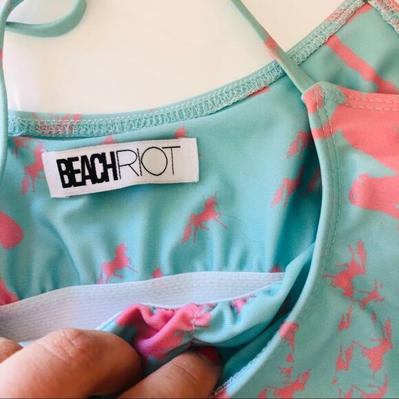 NEW BEACH RIOT REVOLVE Aqua Blue Pink Unicorn Ruffle Bikini Swimsuit Swim Top S - Picture 6 of 7